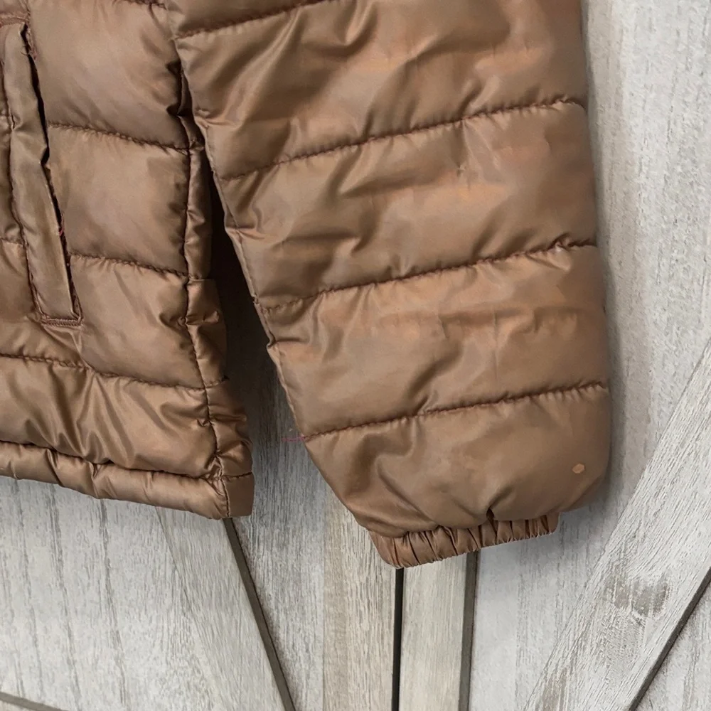 Kids Rose Gold Puffer Jacket with Pink Lining